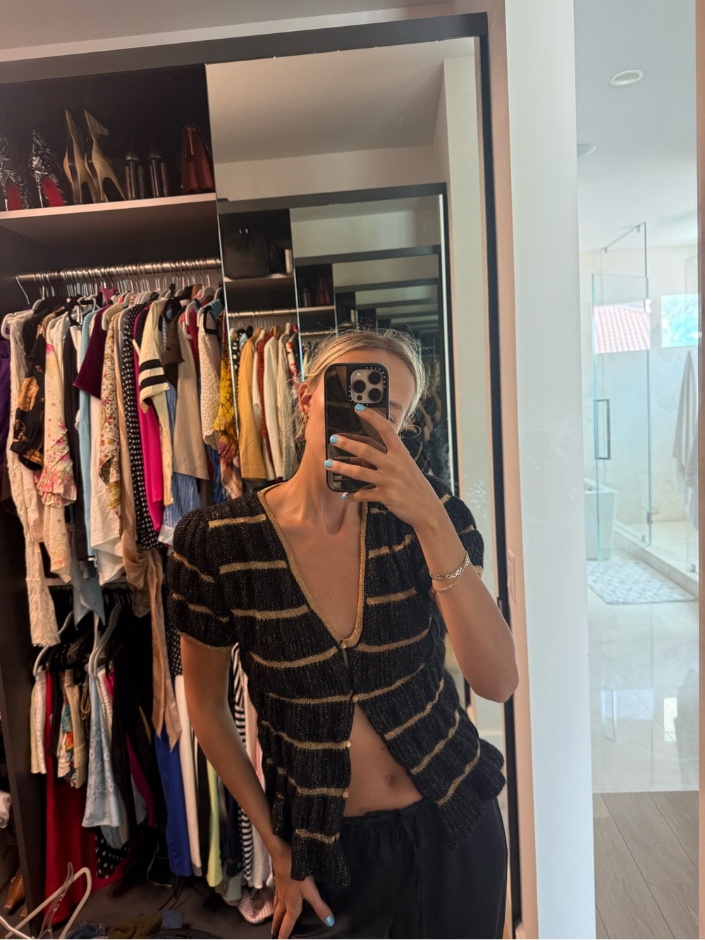 Y2K Black & Gold Striped Knit Short-Sleeve Top